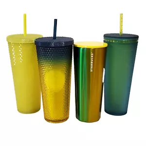 Bicchiere Starbucks Venti Cold Cup 24 oz verde giallo borchiato bagliore al buio lotto di 4 - Foto 1 di 4