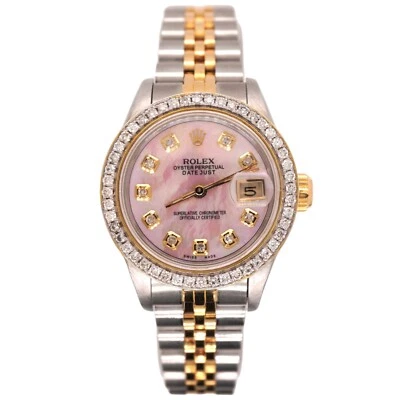 Rolex Ladies Datejust 26mm 18k Gold & Steel Watch ICED 1.0ct Diamonds Pink Dial - Image 1 of 4