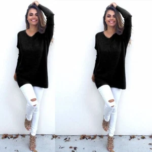 Womens Jumper Ladies Winter Sweater Casual Plain Long Sleeve Pullover Tops - Picture 1 of 13
