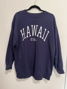 HAWAII Navy Blue Oversized Pullover Crewneck Sweatshirt Women’s Sz M EUC - Picture 1 of 5