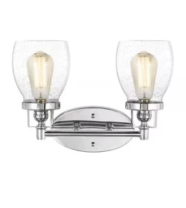 Belton 2-Light Bathroom Vanity Light in Chrome With Clear Seeded Shades - Picture 1 of 1