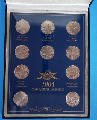 2004 State Quarter Collection US Commemorative Gallery Blue Box MI FL TX IA WI - Image 1 of 4