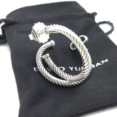 David Yurman Sterling Silver Classic Cable 1'' Inch Hoop Earrings With Pouch - Image 1 of 4