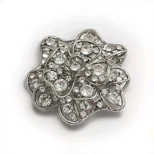 Silberfarbene Strass Blume Brosche Anhänger Kombination Vintage klare Kristalle 2,75" - Bild 1 von 12