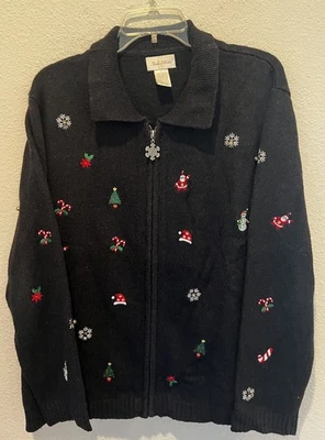 Cárdigan de Colección Studio Works Cremallera Completa Suéter Bordado Iconos de Navidad Talla L Foto 1 de 4