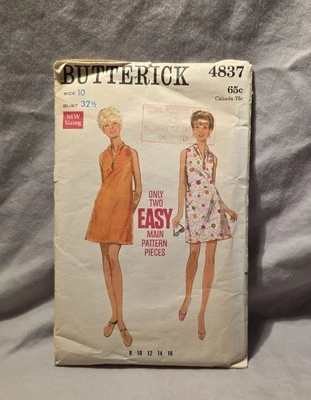 Butterick Cut Pattern #4837 Vintage Misses Cover Up Size 10 Bust 32 1/2 - Image 1 of 3