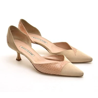 Womens Manolo Blahnik Sena Snake d'Orsay Pumps 40 / 10 B Beige Suede Heels Shoes - Image 1 of 4