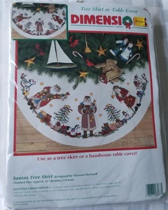 Dimensions Christmas Santas Cross Stitch Tree Skirt Kit 8487 Table Cover Vintage New - Bild 1 von 2