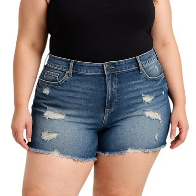 Torrid Cutoff Denim Jean Shorts Plus Size 26 Distressed Raw Hem Classic Stretchy - Image 1 of 4