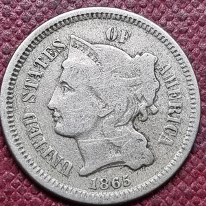 1865 Three Cent Piece 3c Nickel Circulated #96664 - Picture 1 of 2