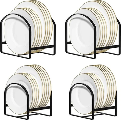 4 Pack Kitchen Plate Holders Metal Dish Rack Organiser for Cupboard & Countertop - Image 1 of 4