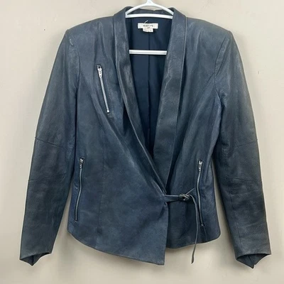 HELMUT LANG small blue lamb leather fitted jacket - Image 1 of 4