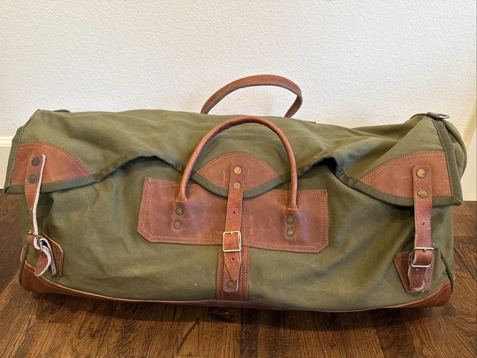 Bolsa de viagem vintage Gokey Company de lona e couro Carryall – 26 x 12 x12 - Imagem 1 de 4