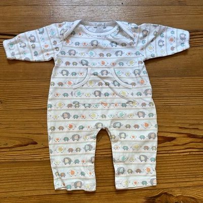 Kissy Kissy white striped elephant printed pocket front one piece SIZE 3-6M - Image 1 of 4