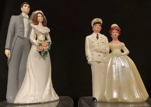 Vintage Brünetter Schleier, Braut & Bräutigam Hochzeitstorte Topper & Militär Braut & Bräutigam - Bild 1 von 10