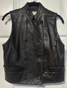 Vintage Ann Taylor Brown Leather Vest Sleeveless Top Womens Size Petite Small - Picture 1 of 6