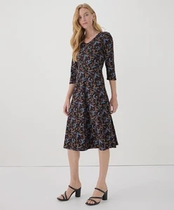 Pact Women's Fit & Flare Party Midi Dress Whimsy Floral  Black NWT ORG Cotton 3X - Picture 1 of 7