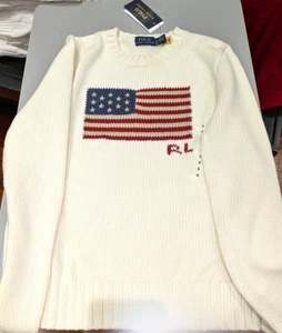 Polo Ralph Lauren Women's 100% Cotton USA Flag Sweater Sweater in White - Picture 1 of 3