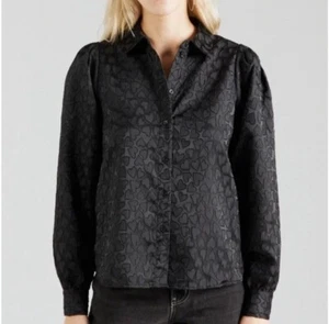 Camisa Vero Moda Negra Patrón Corazón Abotonada Talla M San Valentín Romance Oscuro - Imagen 1 de 13