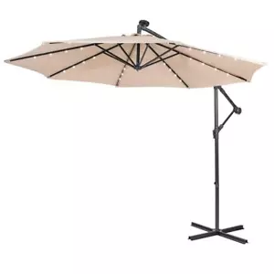 Costway Cantilever Umbrella 10 ft. Steel Manual Tilt Fabric w/ LED Lighted Beige - Picture 1 of 8