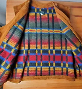 Hammacher Schlemmer Large Boho Suede Leather Vest Wool Lining Vintage Made USA - Picture 1 of 8