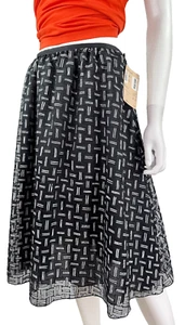 $515 Giorgio Armani NWT 12 US 48 IT L Black White Print Sheer Pleat Skirt Runway - Picture 1 of 12