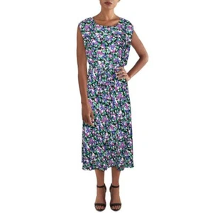 NUOVO ABITO MIDI LAUREN RALPH LAUREN NERO CON CINTURA FLOREALE TAGLIA 12 $155 - Foto 1 di 2