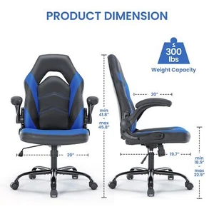 Ergonomic Gaming Chair Adjustable Swivel PU Leather for Home Office Blue - Picture 1 of 7