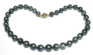 17.5" 9-12mm Baroque Tahitian Black Pearl Strand Nacklace W/ 14K Gold Clasp - Picture 1 of 2