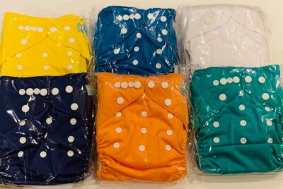 Alva Baby Reusable Cloth Diapers 6 With 12 Inserts Snap Adjustable NEW - Image 1 of 3