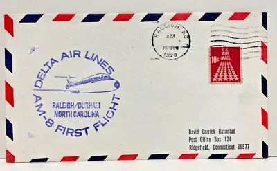 Delta Air Lines US Mail AM 8 First Flight FDC Raleigh, NC (June 15, 1970) - Image 1 of 2
