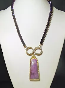 Handmade Chunky Purple Crystal Beaded Pendant Necklace - Picture 1 of 6
