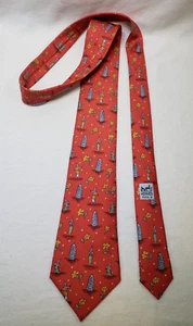 HERMES TIE Silk Necktie Mens BALINESE DANCERS Pattern 7577 Red 100% Authentic - Picture 1 of 8