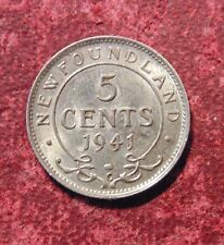 1941 C Newfoundland CANADA Silver 5 FIVE Cent Coin EF+