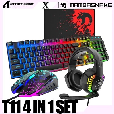 UK Layout Gaming Keyboard Mouse and Headset Set LED Rainbow For PC MAC PS4 Xbox - Image 1 of 4