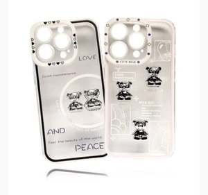 iPhone 13 Clear Silver Bear 3D Case Free Tempered Glass - Picture 1 of 5
