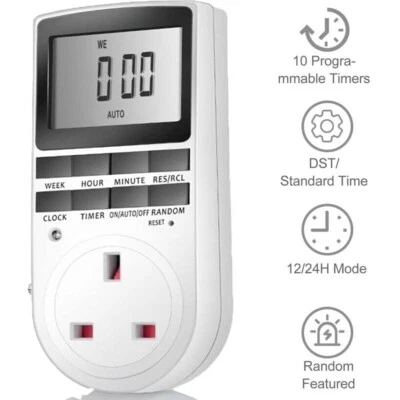 Timing Socket Plug Switch Digital LCD Screen Timer Programmable UK Plug Home O - Image 1 of 4