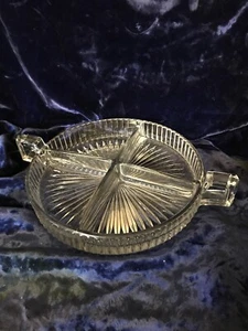 Heisey Narrow Flute Divided 8” Relish Dish with 2 Handles - Picture 1 of 3