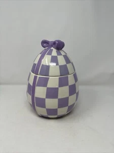 Connections Ceramic 6x10in purple checkerboard Egg Cookie Jar NEW Easter spring - Picture 1 of 10