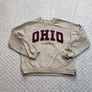 H&M Sweatshirt Girls 8/10 Beige Brown Knit Pullover Sweater Ohio Columbus Crew - Picture 1 of 11