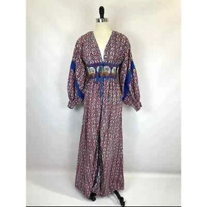 Vintage 1960s India Imports Printed Ballon Sleeve Maxi Dress - Picture 1 of 13