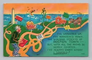 Postcard Comic Humor Winding Streets of Boston Town Massachusetts - Picture 1 of 2