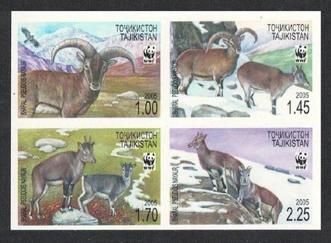 Tajikistan WWF Bharal Block of 4 imperf 2005 MNH SG#282-285 MI#392B-395B Cover