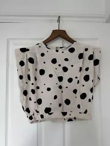 Zara Black White Dot Crop Top Size M - Picture 1 of 5
