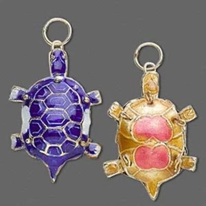 Charm, 2 Gold Plated Dark Blue Turtle Cloisonné Charms   * - Picture 1 of 1