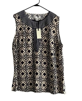 Marisa Christina Navy Blue Linen Tank Blouse 1X Nautical Coastal Beach NWT - Image 1 of 4