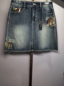 Gonna jeans denim blu Grace mimetica/cactus ricamata donna taglia M nuova - Foto 1 di 8