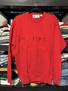 Vintage 1992 US Open Pebble Beach Golf Sweater Mens Large Red Hogan - Picture 1 of 8