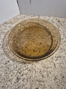 Vintage Pyrex # 209 Bernstein Braun Klarglas 9" Zoll Kuchenplatte Schale Hergestellt in den USA - Bild 1 von 7