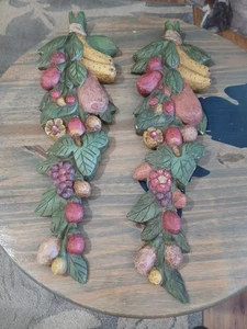 Vintage Carved Wooden Fruit Wall Swag~Pair - Picture 1 of 16